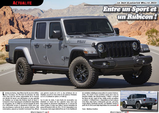 Le Jeep Gladiator Willys 2021