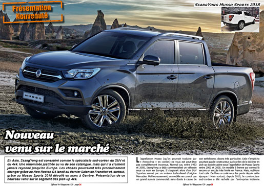 Le SsangYong Musso Sports 2018