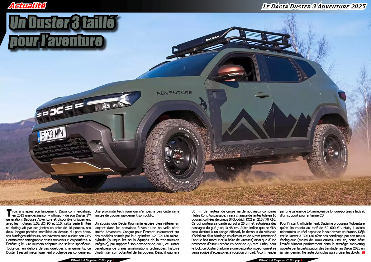 Le Dacia Duster 3 Adventure 2025